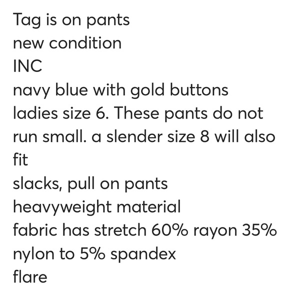 INC pull on flare pants hood buttons size 6 - Picture 15 of 16